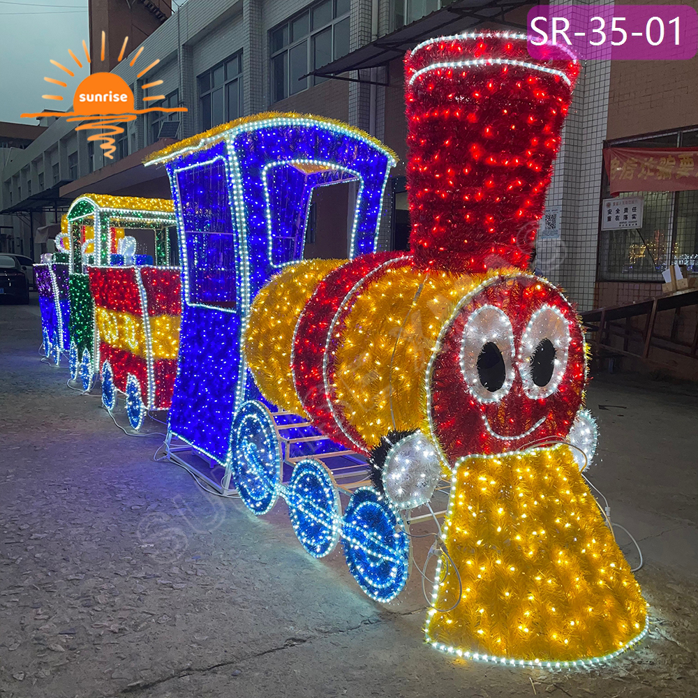 High-quality Outdoor motif light show Custom 3D Sculpture Giant Train Colorful Holiday LED Theme Decorative