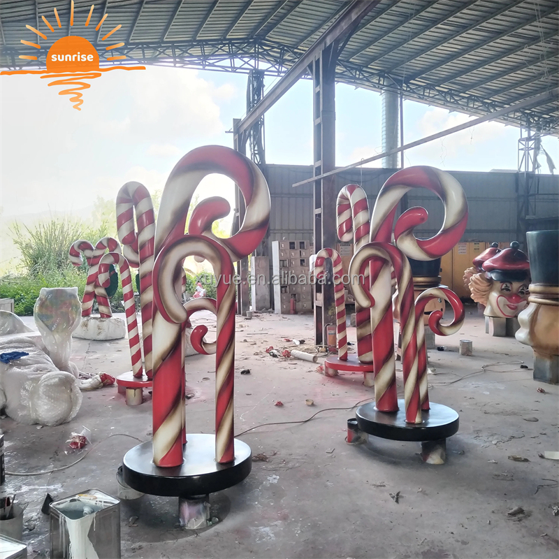 Handmade Lifesize Resin Lollipop Sculptures Large Colorful Fiberglass Candy Cane for Christmas Decoration