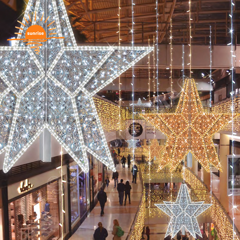 4ft 5ft 6ft 8ft 10ft  Commercial large led light show Christmas hanging star motif decoration for shopping mall