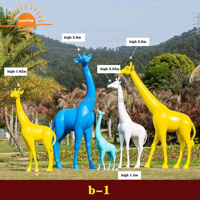 Life Size Fiberglass Resin Giraffe Animal Sculpture Garden Ornaments Outdoor Mall Fiberglass Decoration
