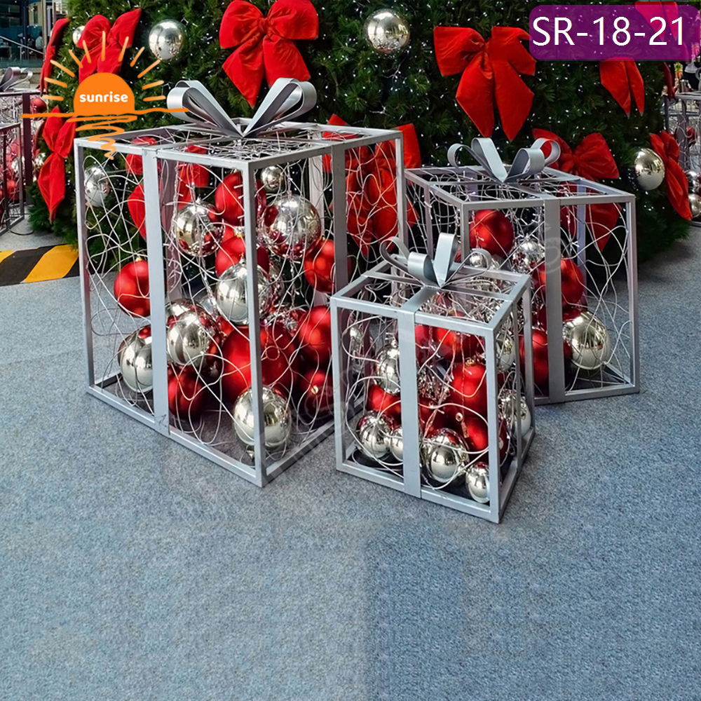 Holiday mall motif theme lights Commercial 3D Large Hanging Christmas LED Gift Box presents Decoration for Shopping Center