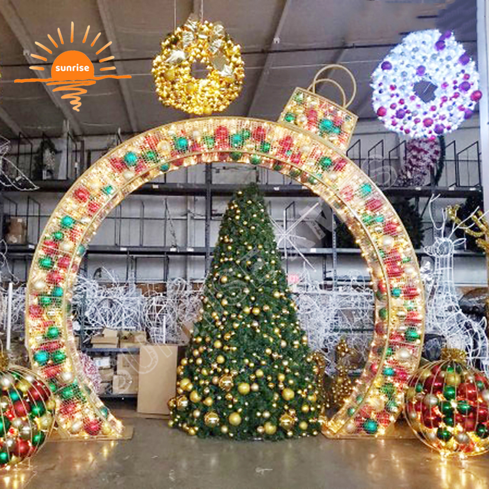 Park Large Christmas 3d Decorative Arch Pattern LED Light show High-quality Waterproof bauble/ornament tunnel Theme in stock