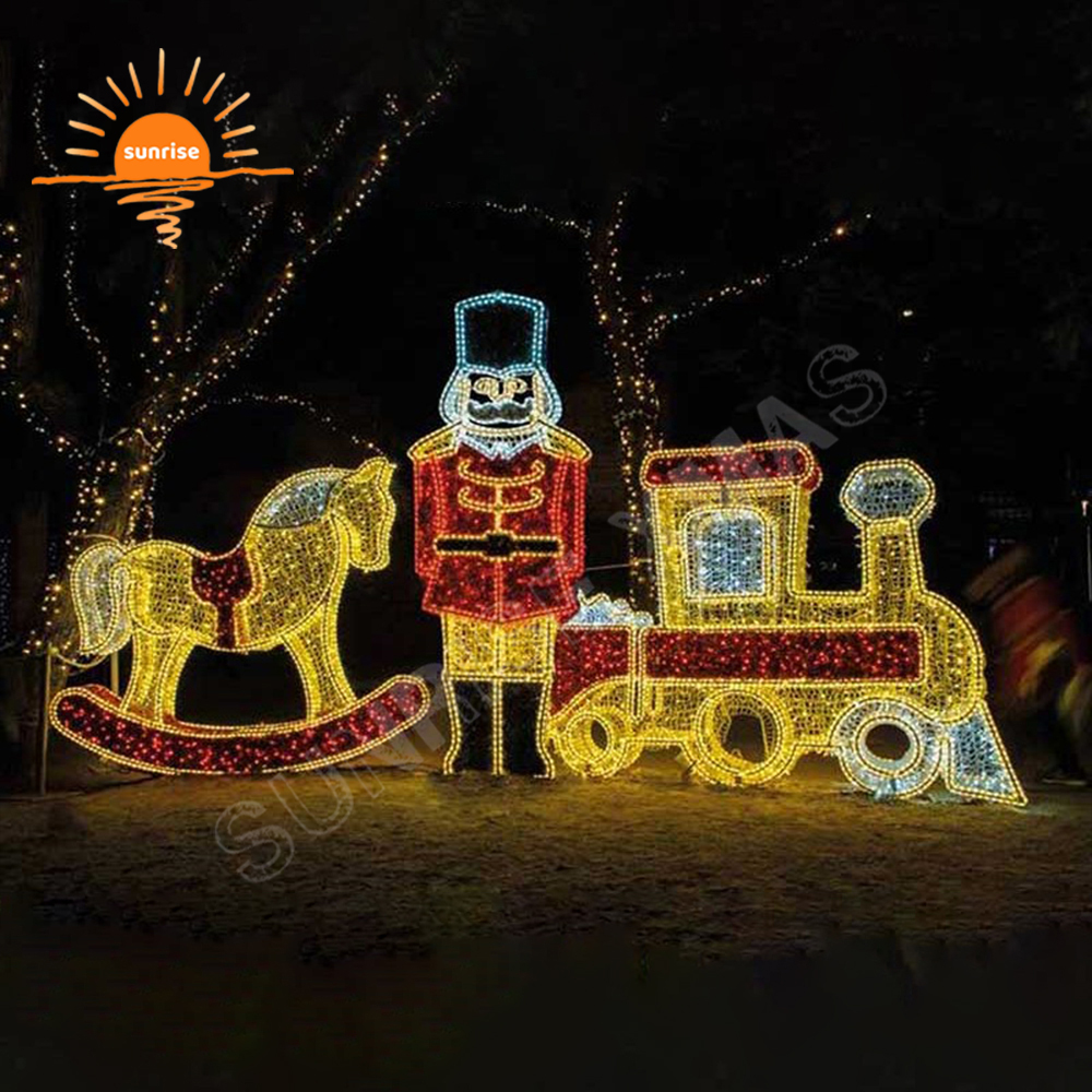 New Fashion Outdoor Park Nutcraker /soldier Led Decorative Christmas Illuminated Large 3D Train Motif Light for Festive Displays