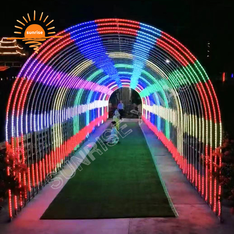Large RGB led walk through tunnel light show christmas snowflake decoration custom outdoor street motif arch in stock