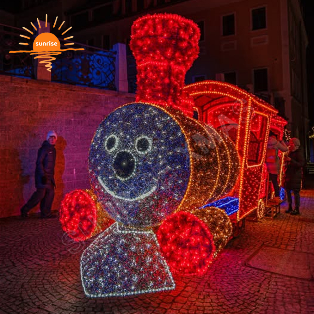 3d Tanks Style LED Lighting Train Theme Amusement Park Decoration Christmas OEM Holiday Fighter Aircraft Motif Street Decoration
