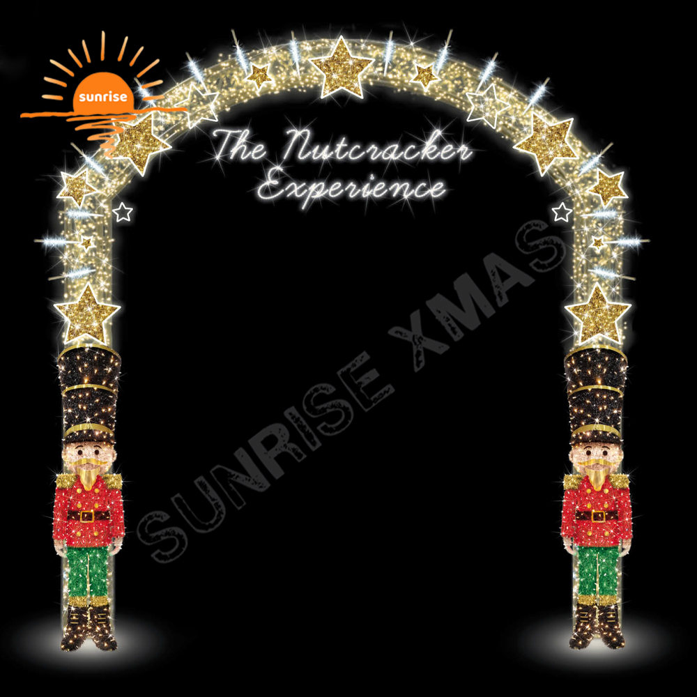 RGB Large IP65 Outdoor Tunnel Commercial Giant Walk Through Decoration Christmas Snowflake Decoration Nutcraker /soldier Arch