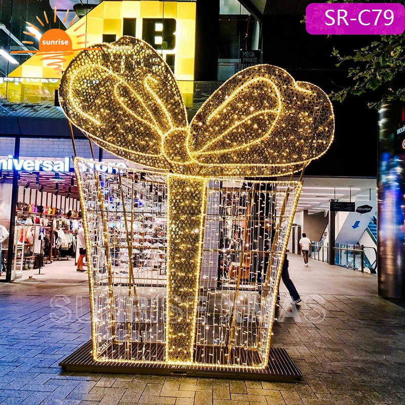 3m 5m Outdoor LED  Lighted Walk Through Large Gift Box Presents Large Christmas Props Decoration for Selfie Photoshoot
