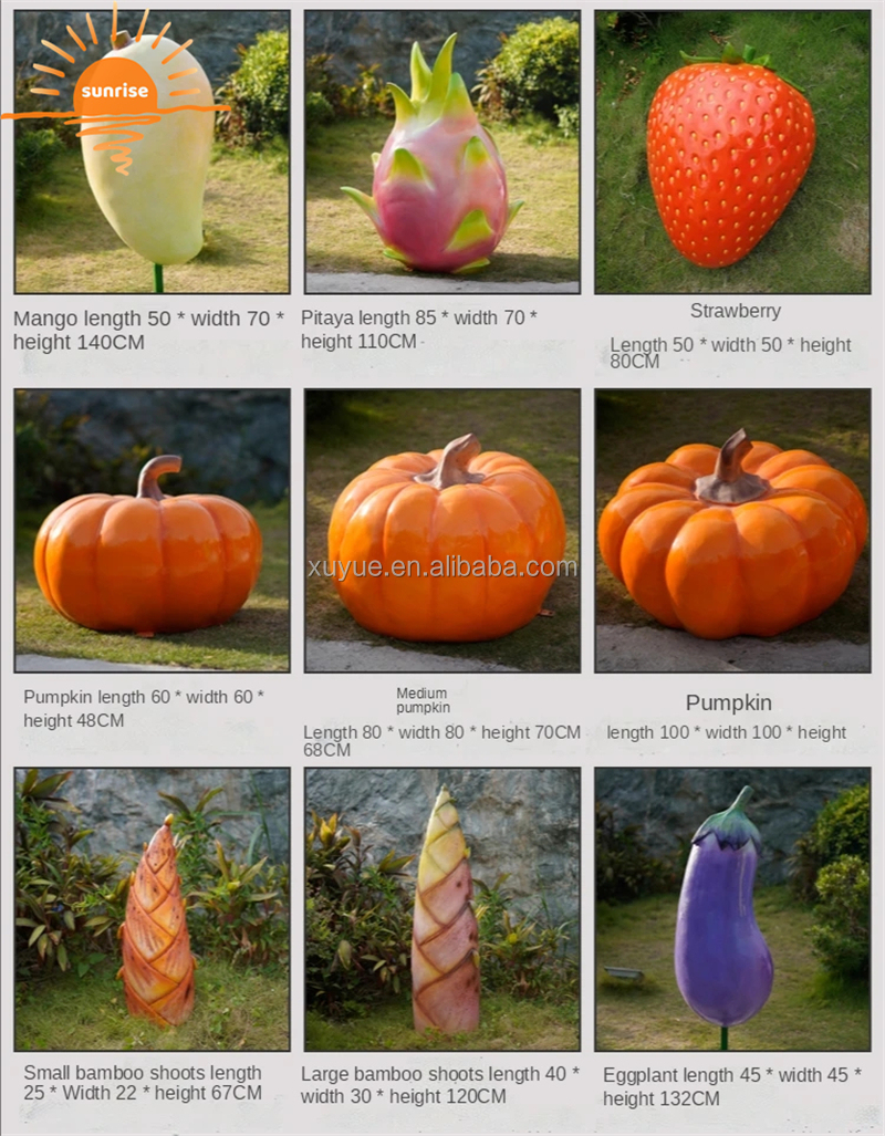 2022 New  Fiberglass Resin Vegetable Fruit Pumpkin Watermelon Strawberry Pineapple Sculpture Outdoor Mall Fiberglass Decoration