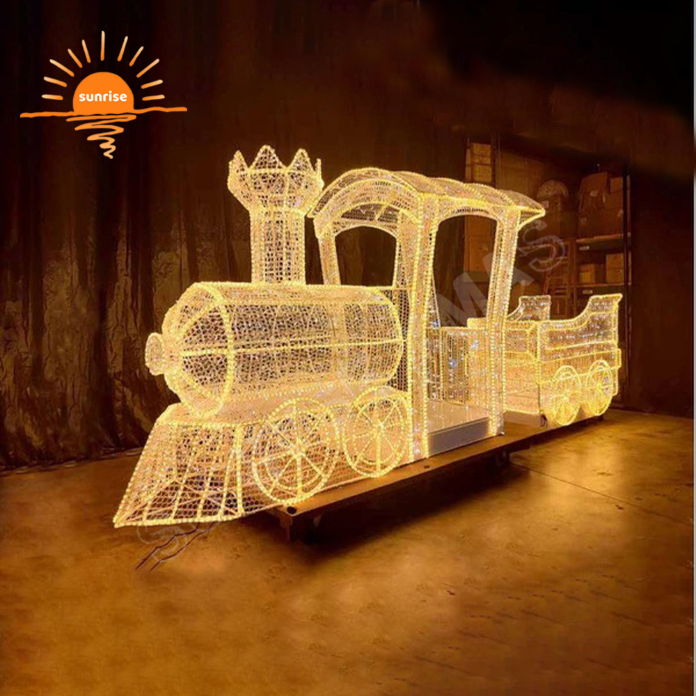 Outdoor Custom 3D Sculpture Giant Train Colorful Holiday LED Theme Decorative Lights Outdoor Lighted Christmas Train Motif Light