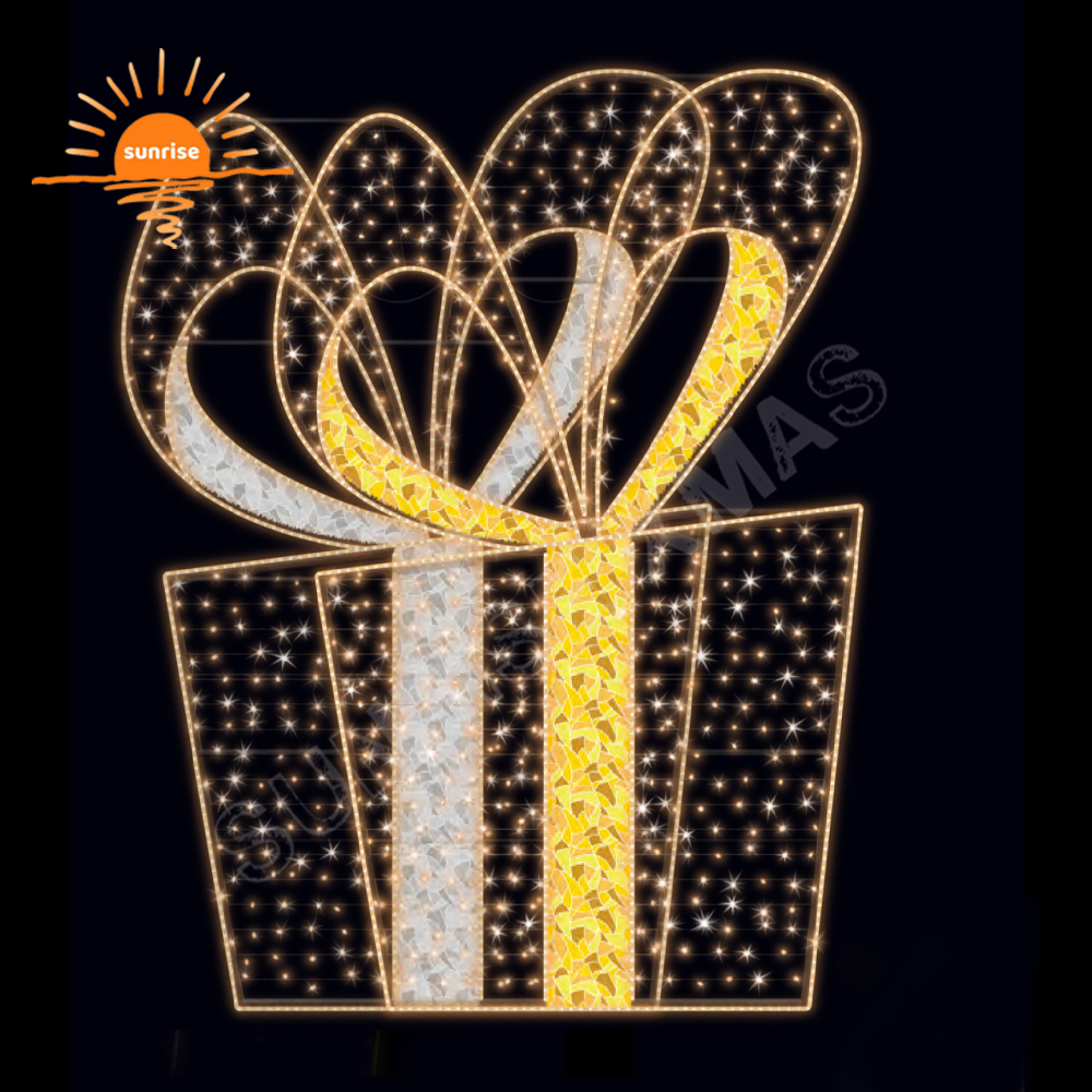 2D/3D Christmas Decorations Outdoor Light Led Lighted Large Gift Box Presents Shopping Mall Christmas Motif Light Decorations