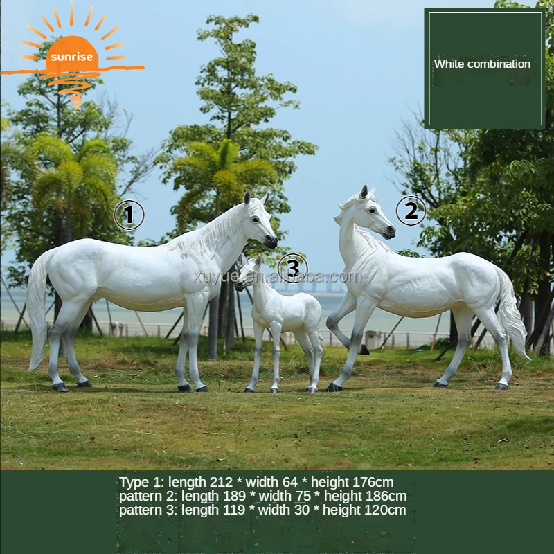 Horse Sculpture Fiberglass Resin Outdoor Life Size Animal Sculpture Garden Ornaments Outdoor Mall Fiberglass Decoration
