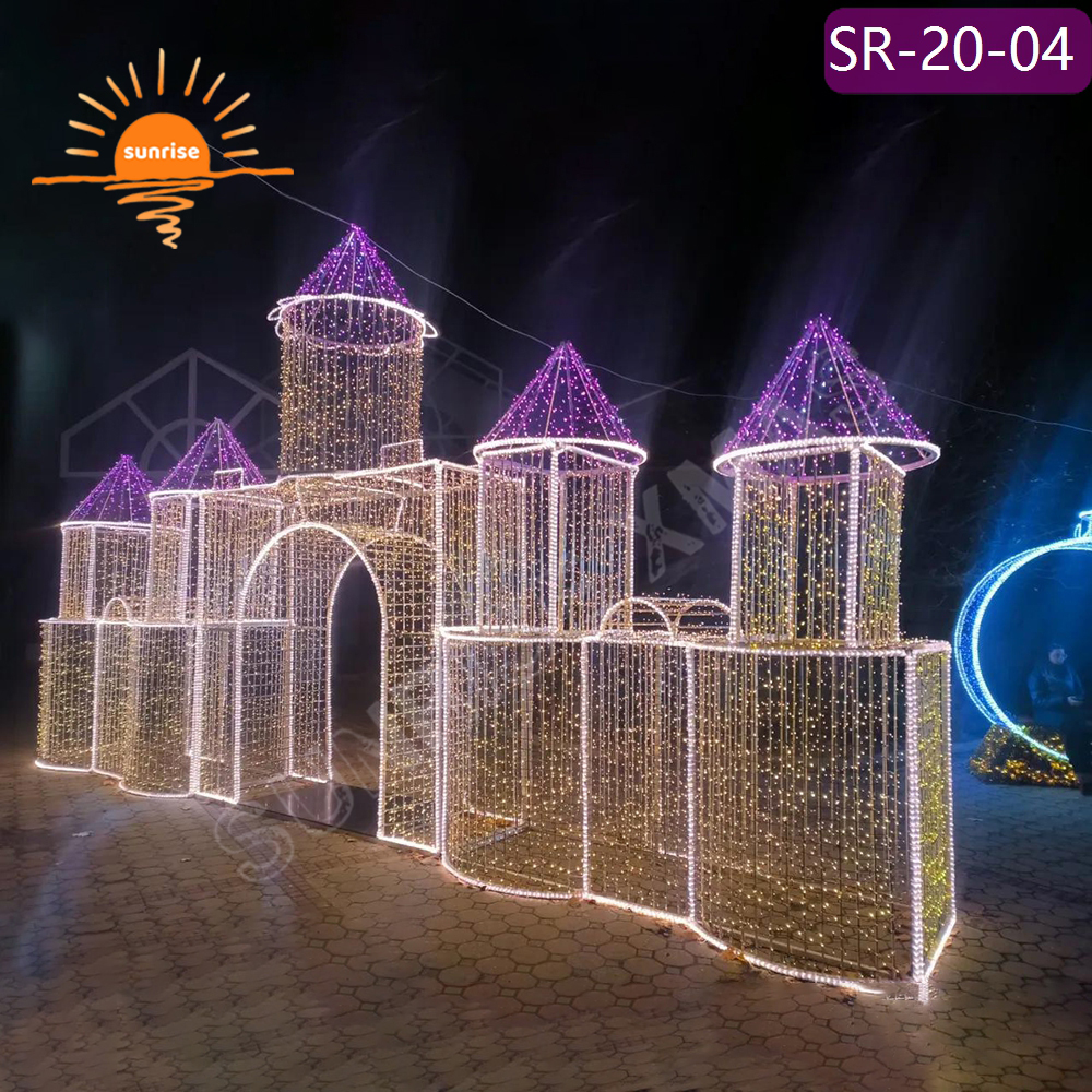 Customized Outdoor waterproof Christmas walk through Decoration Illuminated Giant 3D Castle Motif Light Shopping Mall Display