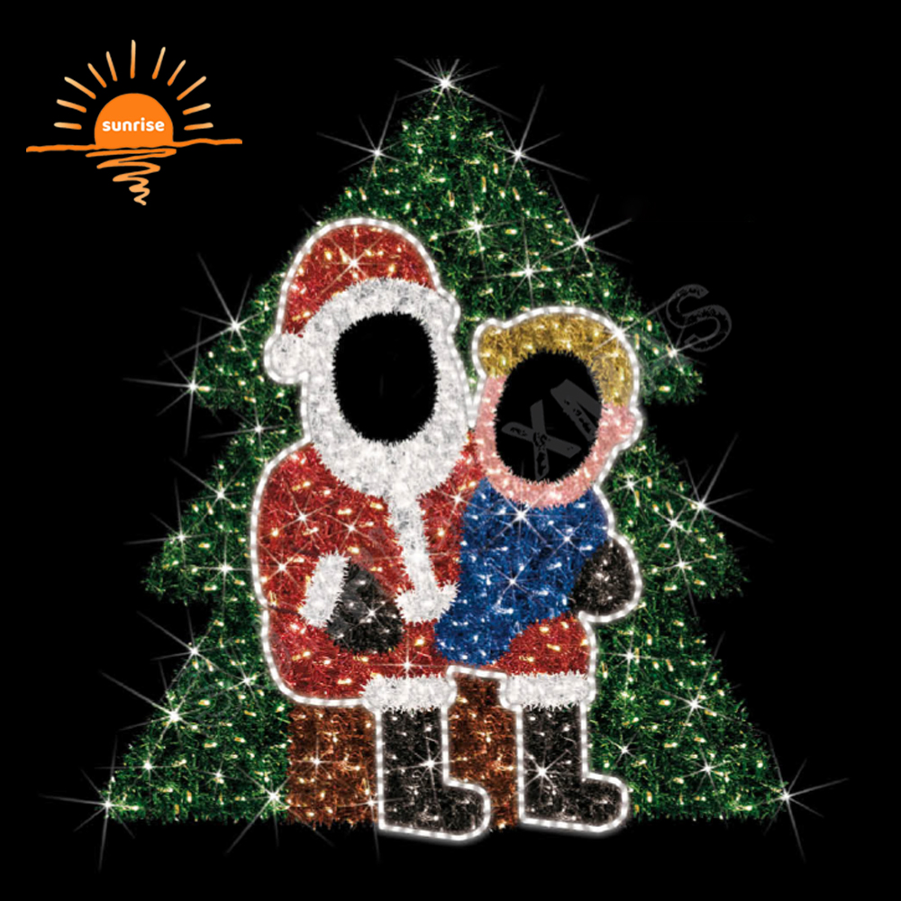 Christmas Bear Decor Shopping Mall Ornament Snowmen with Tree Photo Frame for Photo Op Selfie Elf Motif Decoration