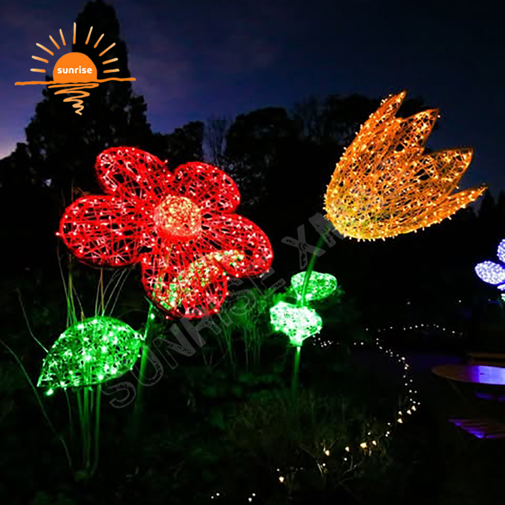 IP65 Commercial Motif Lights Show Led Christmas 3D Motif Flowers Handmade Plant and Insects for Park Holiday Decoration