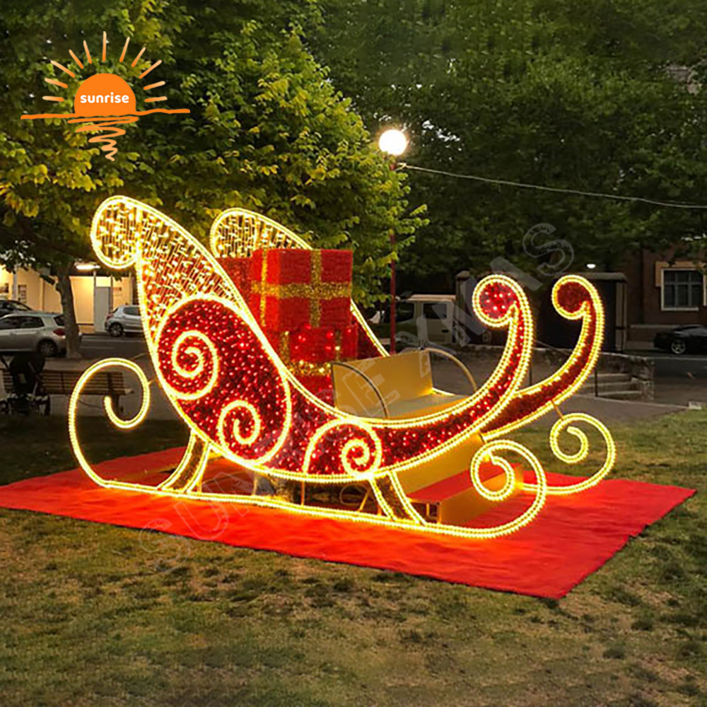Led Lights Decoration Large Xmas Santa Sleigh Jumbo Sled for Festive Displays Christmas Reindeer with Sled Chair Decoration