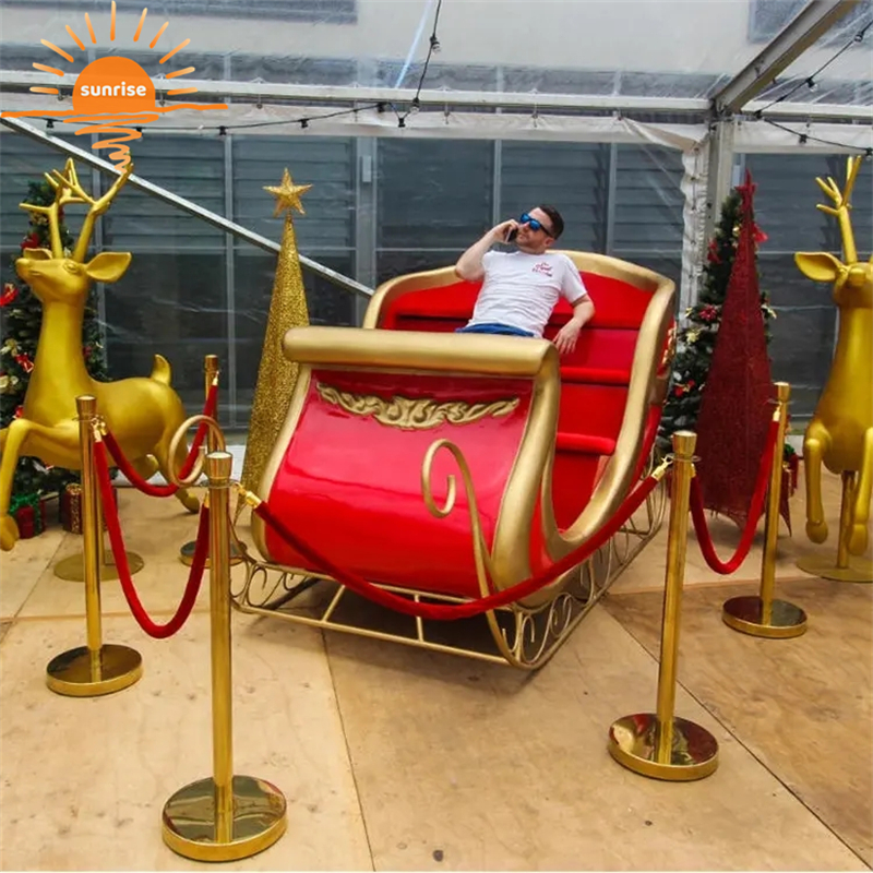 Outdoor Christmas Decoration Resin Fiberglass Santa Claus Reindeer Sleigh Statue Sculpture for Sale