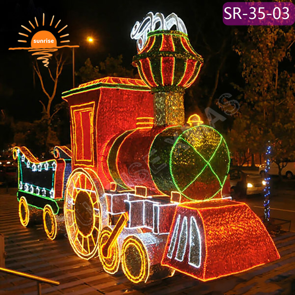 High-quality Outdoor motif light show Custom 3D Sculpture Giant Train Colorful Holiday LED Theme Decorative