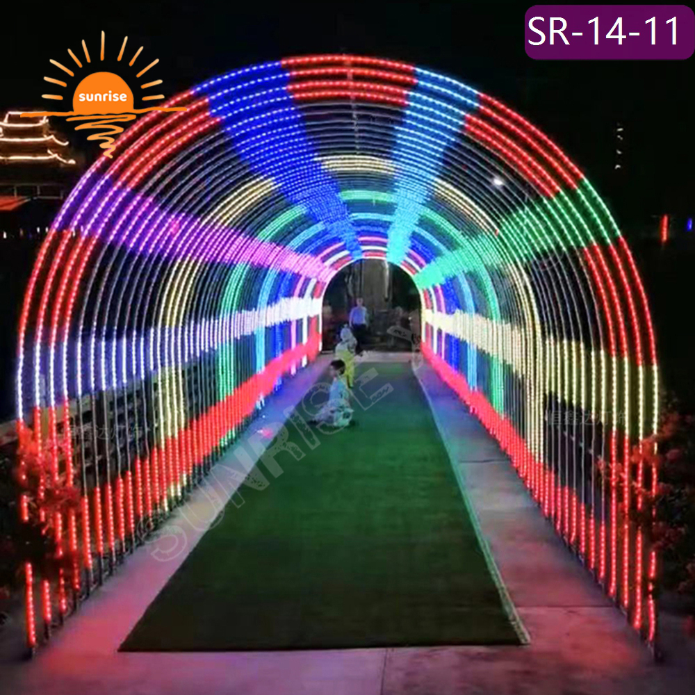 Park Outdoor Programmable RGB Color Change LED Tunnel Arch Light motif Christmas Decoration Walk Through Light Show for garden