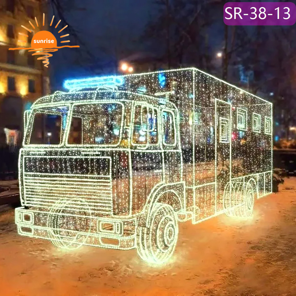 3D motif Large Metal Frame light show LED Vintage Truck Yard Art for Patio/Garden new design Vehicle theme Festive decoration