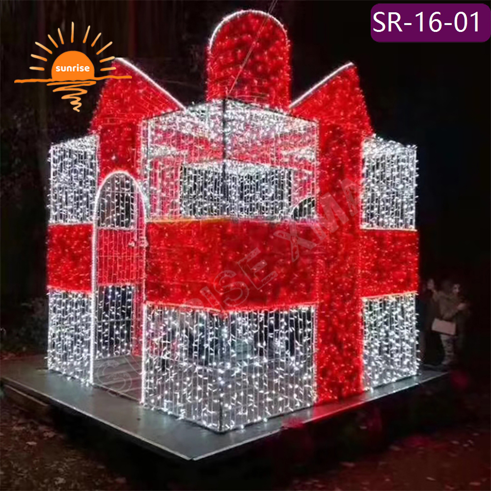 Luminescence Commerical Outdoor Christmas Large Decorative Walk Through tunnel LED motif Lighted Gift Box for Shopping Mall