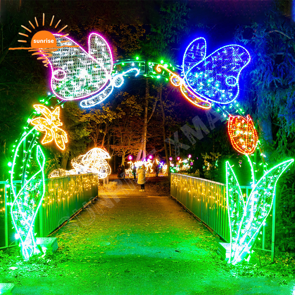 Xmas Animals and Plants Walk Through Arch Decoration Christmas 3D Flower Butterfly Motif Lights for Park Garden Photo Op