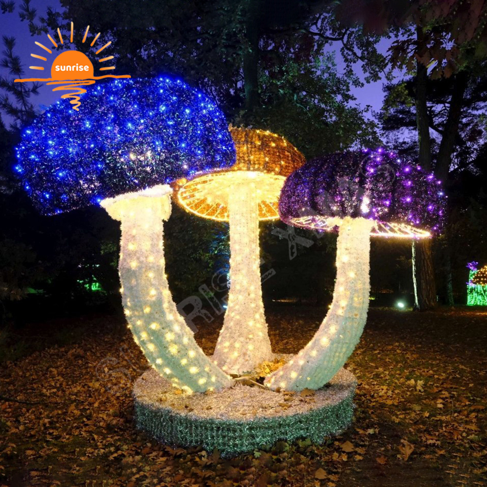 Christmas 3D  Mushrooms Motif Lights Outdoor Landscape LED Neon Flex Lotus Light Show Customized Decoration Holiday for Garden