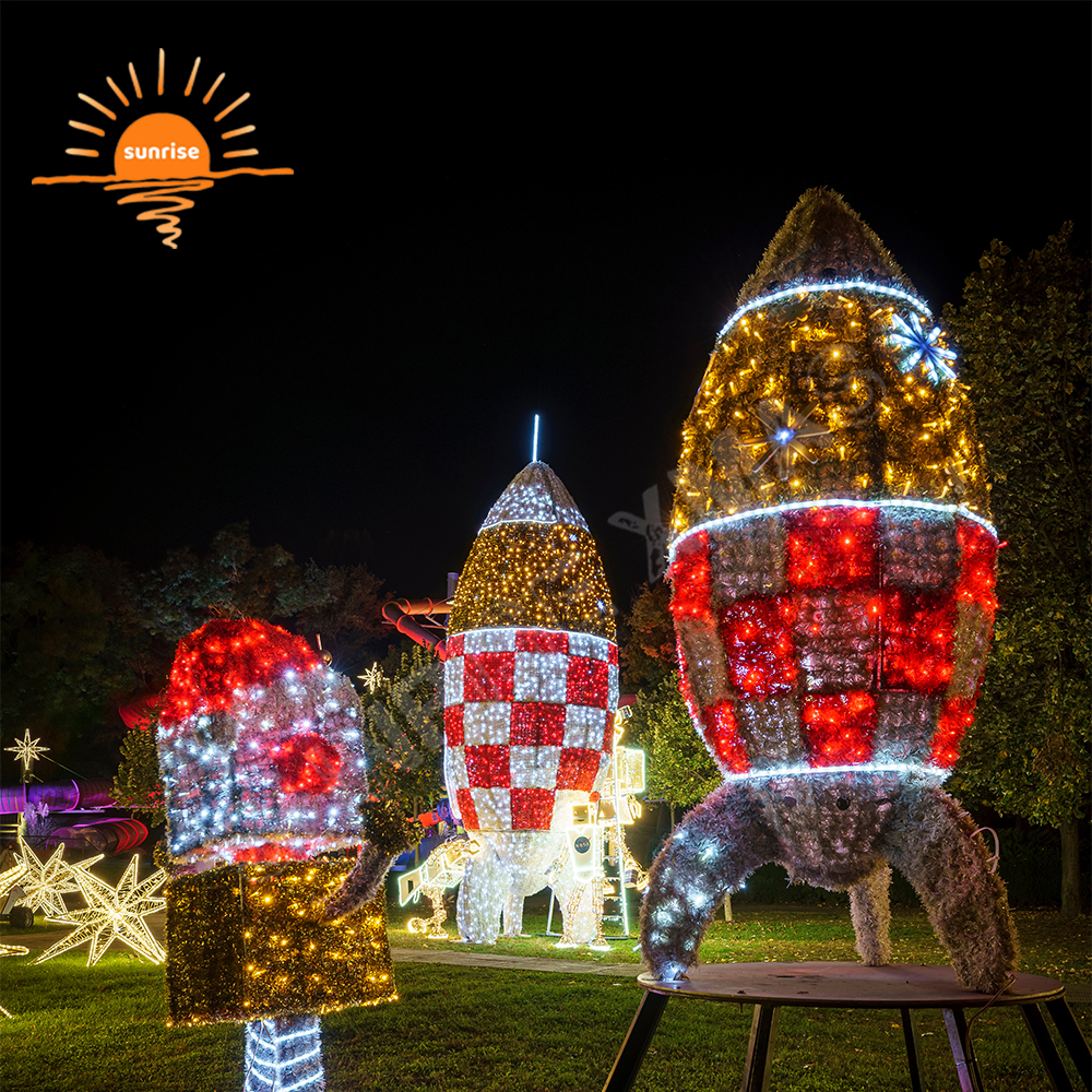 LED Waterproof Combat Aircraft Theme Light Show Holiday Christmas Aviation Rocket Giant Motif Decoration for Amusement Park