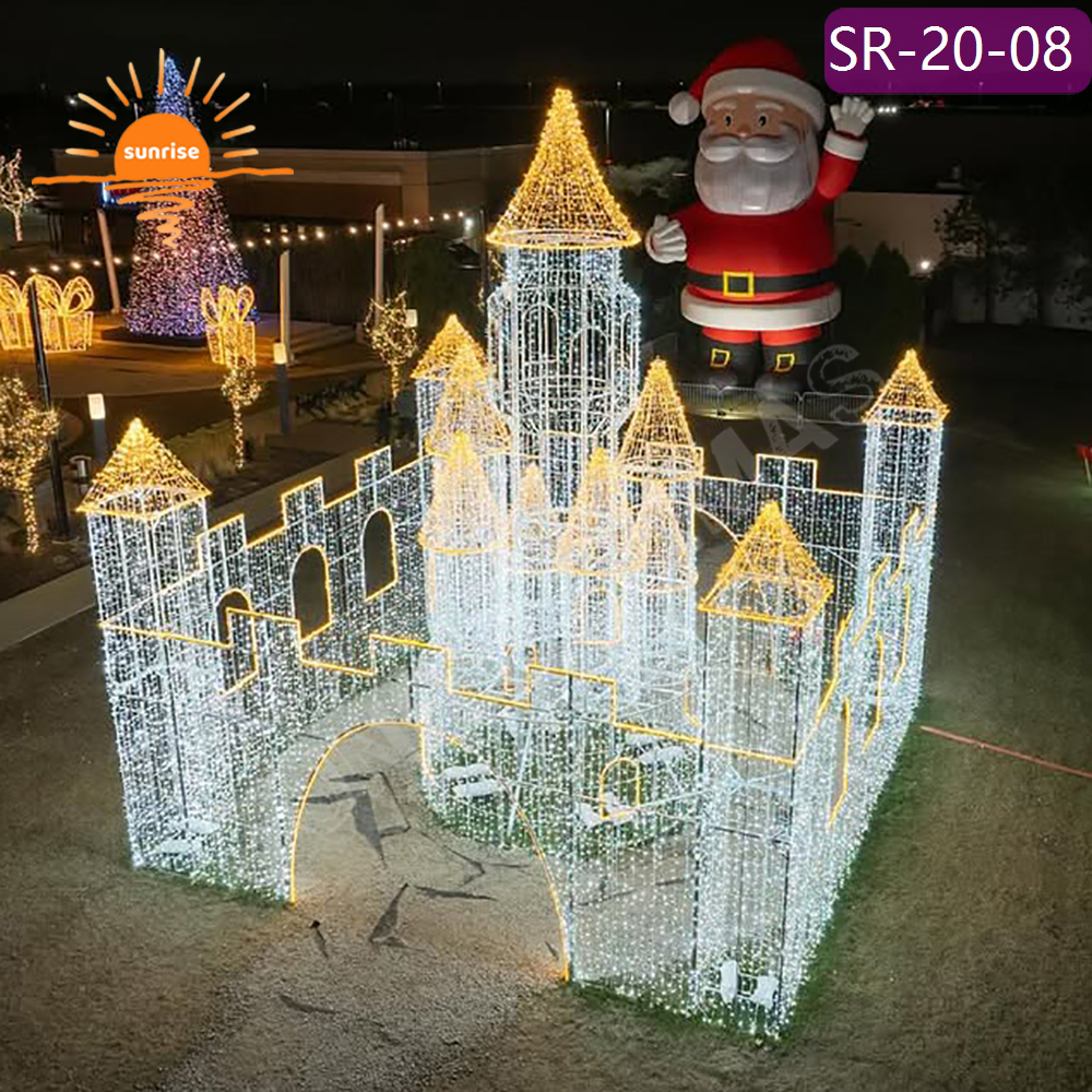 Customized LED castle motif decoration for garden outdoor Fairy Tale Style walk through arch tunnel light with snowflakes