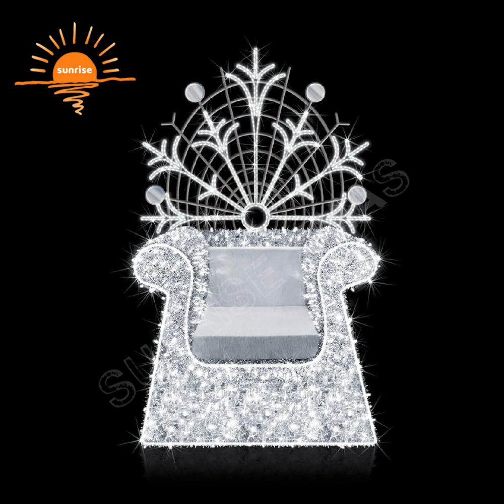 Customized Life Size Snowflake Throne Decorations Santa King Royal Chairs Motif Light Christmas Santa Throne With Ice Spikes
