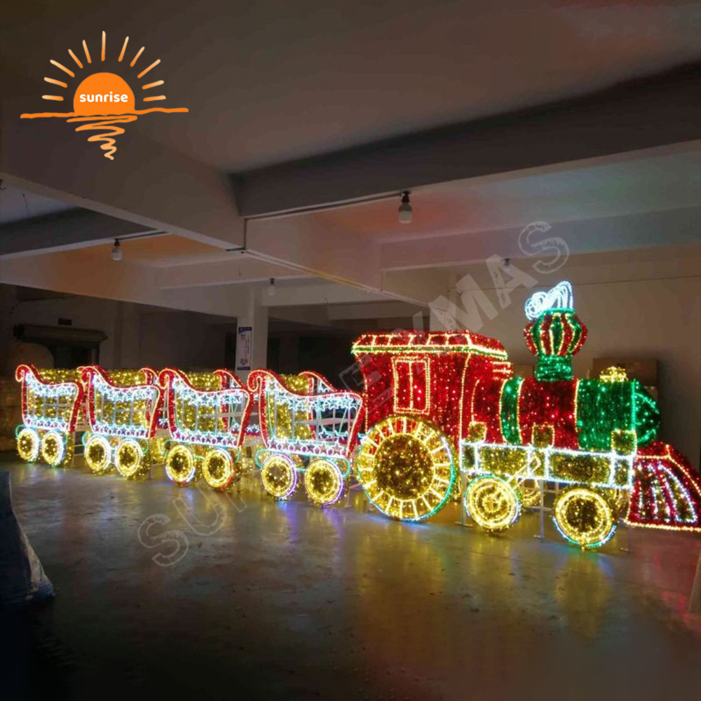 Outdoor Custom 3D Sculpture Giant Train Colorful Holiday LED Theme Decorative Lights Outdoor Lighted Christmas Train Motif Light