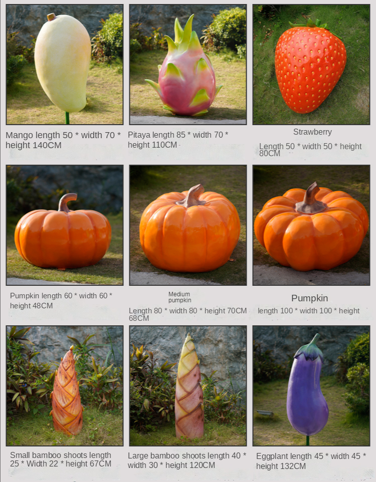 Resin Artificial Vegetables Fruit Pumpkin Watermelon Strawberry Pineapple Sculpture Outdoor Mall Fiberglass Decoration