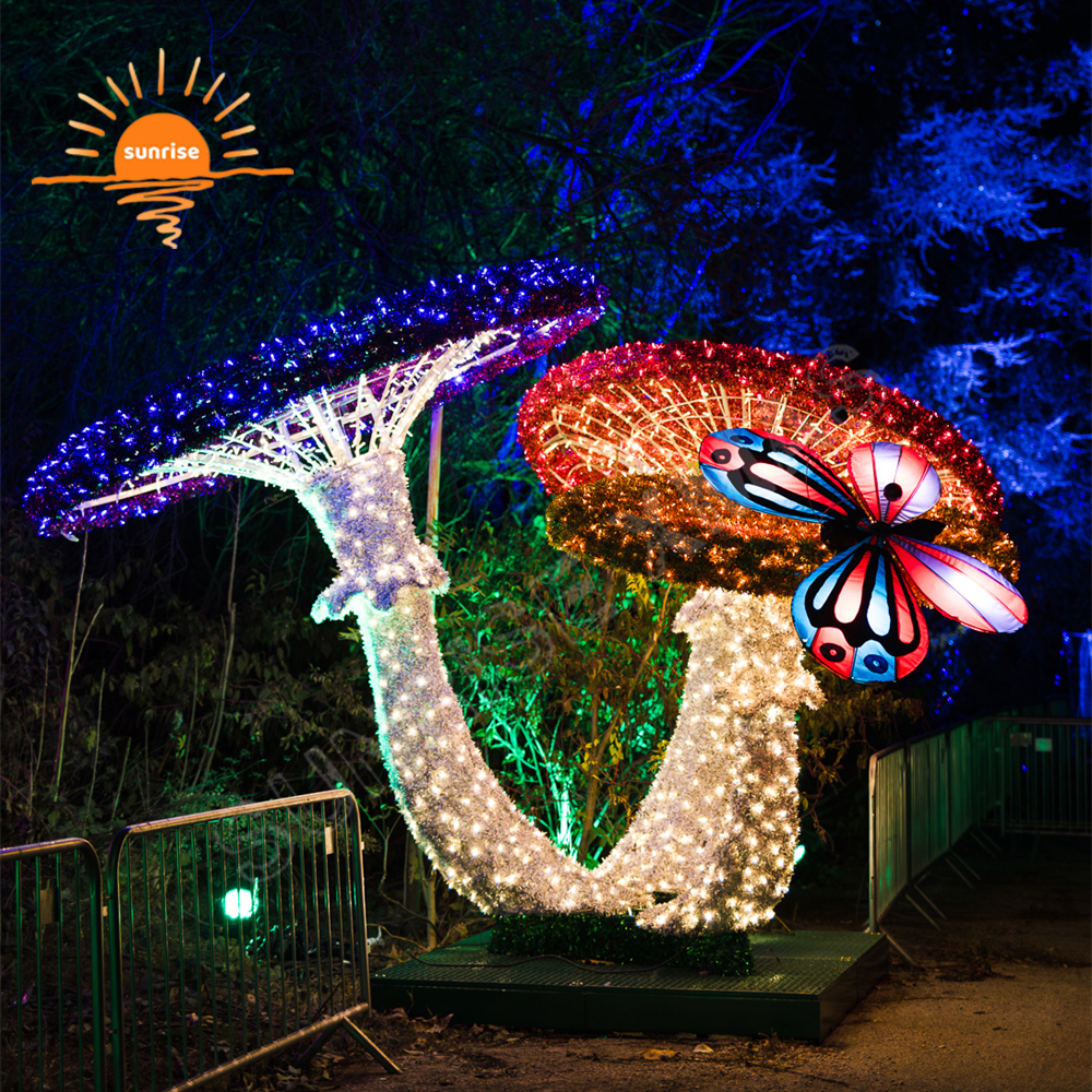 Christmas 3D Flowers Motif Lights Outdoor Landscape LED Swivel Seat and Mushrooms Light Show Decoration Holiday for Garden