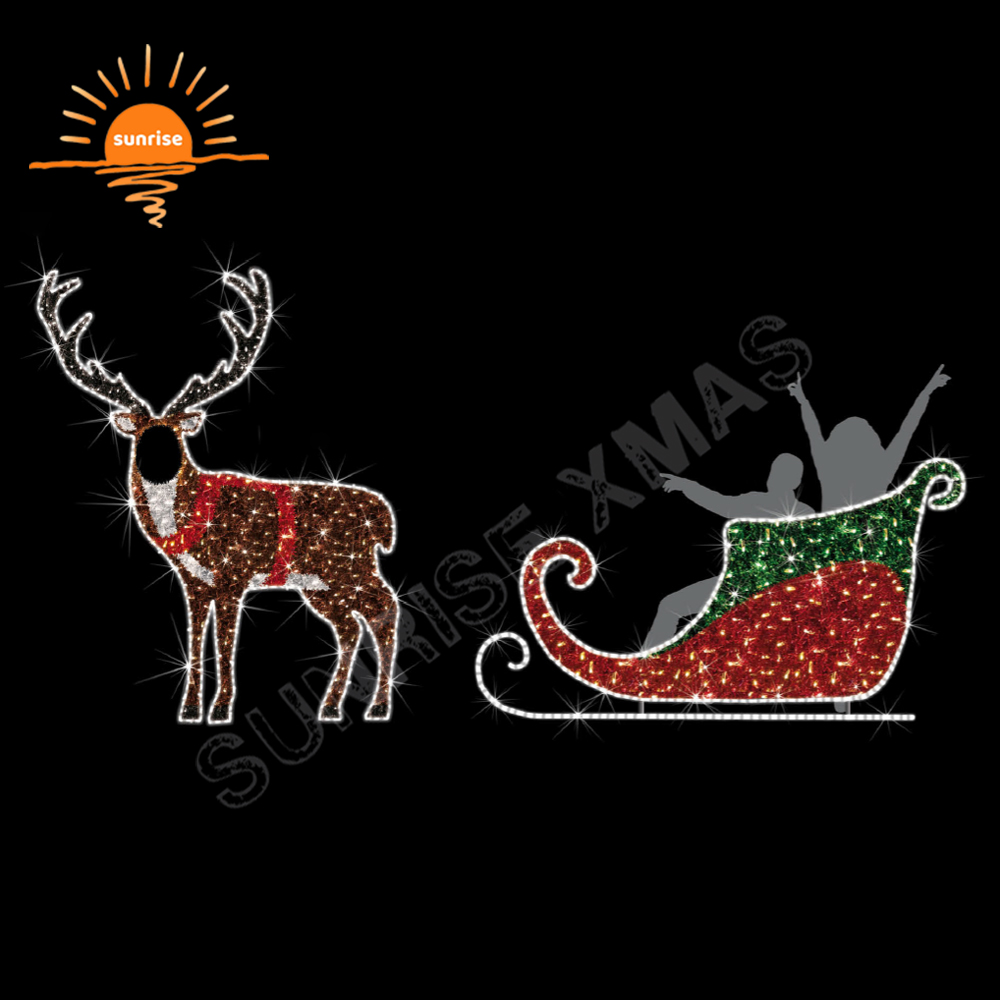 Led Lights Decoration Large Xmas Santa Sleigh Jumbo Sled for Festive Displays Christmas Reindeer with Sled Chair Decoration