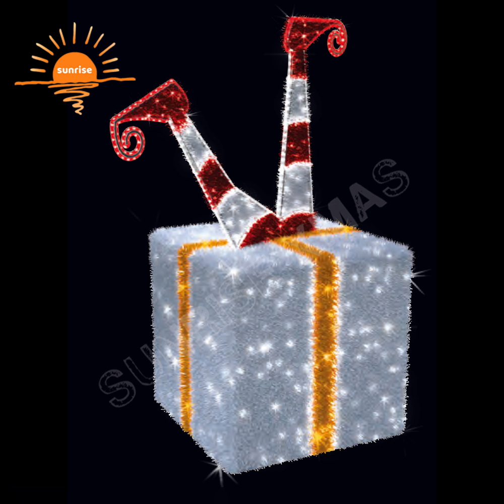 Outdoor Christmas Sled Decoration Light White Ghost Elf Gift Large Red LED Lighted Gift Box Decoration Chair for Shopping Mall
