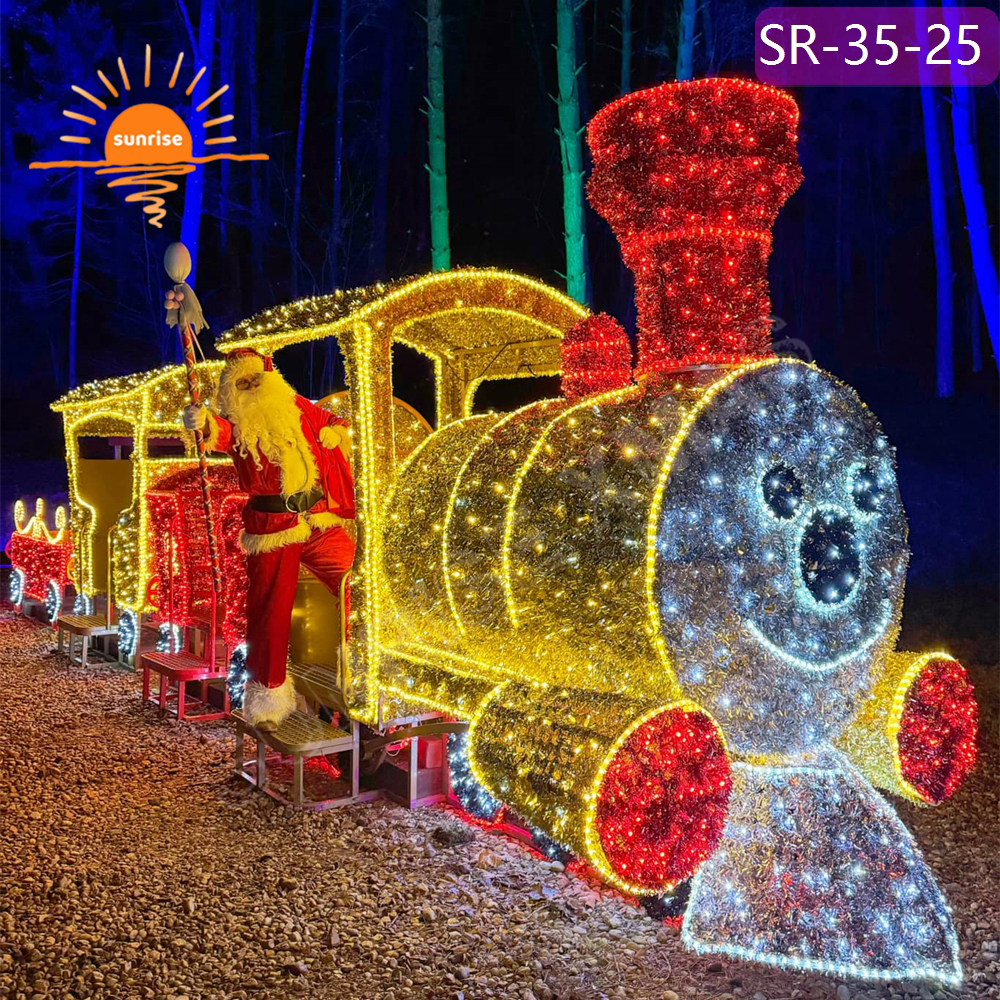 IP65 Christmas High-quality Outdoor motif light show Custom 3D Sculpture Giant Train Colorful Holiday LED Theme Decorative
