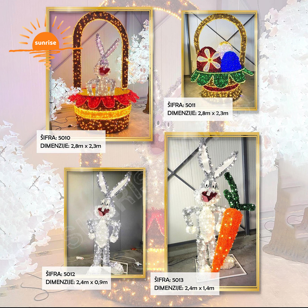 Life Size Easter Rabbit and Egg Light Show in Park Outdoor Waterproof Easter Decoration Large Light Bunny for Holiday in Stock