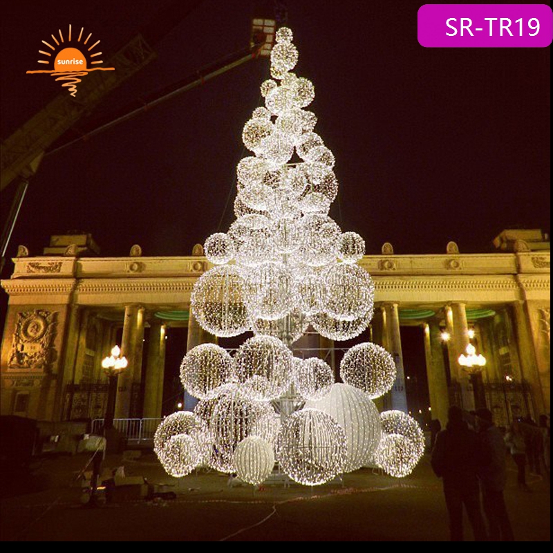 2022 Giant Xmas Decorations Outdoor Artificial Landscaping Metal Led Illuminated Christmas Spiral Ribbon Tree