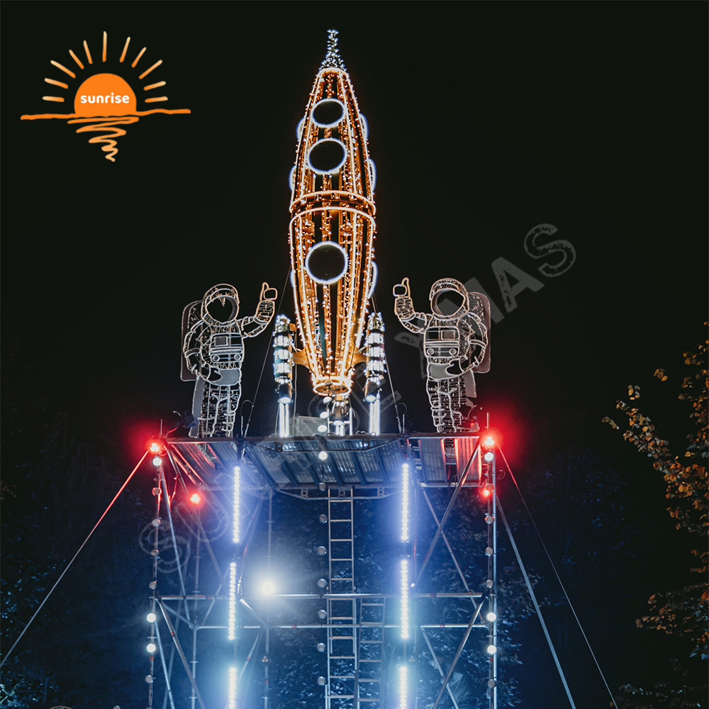 LED Waterproof Combat Aircraft Theme Light Show Holiday Christmas Aviation Rocket Giant Motif Decoration for Amusement Park