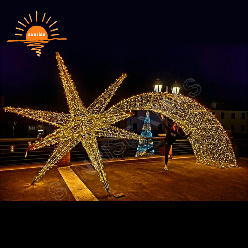 outdoor Christmas 3D starburst tunnel LED walk through the shooting star arch large IP65 street motif light decoration