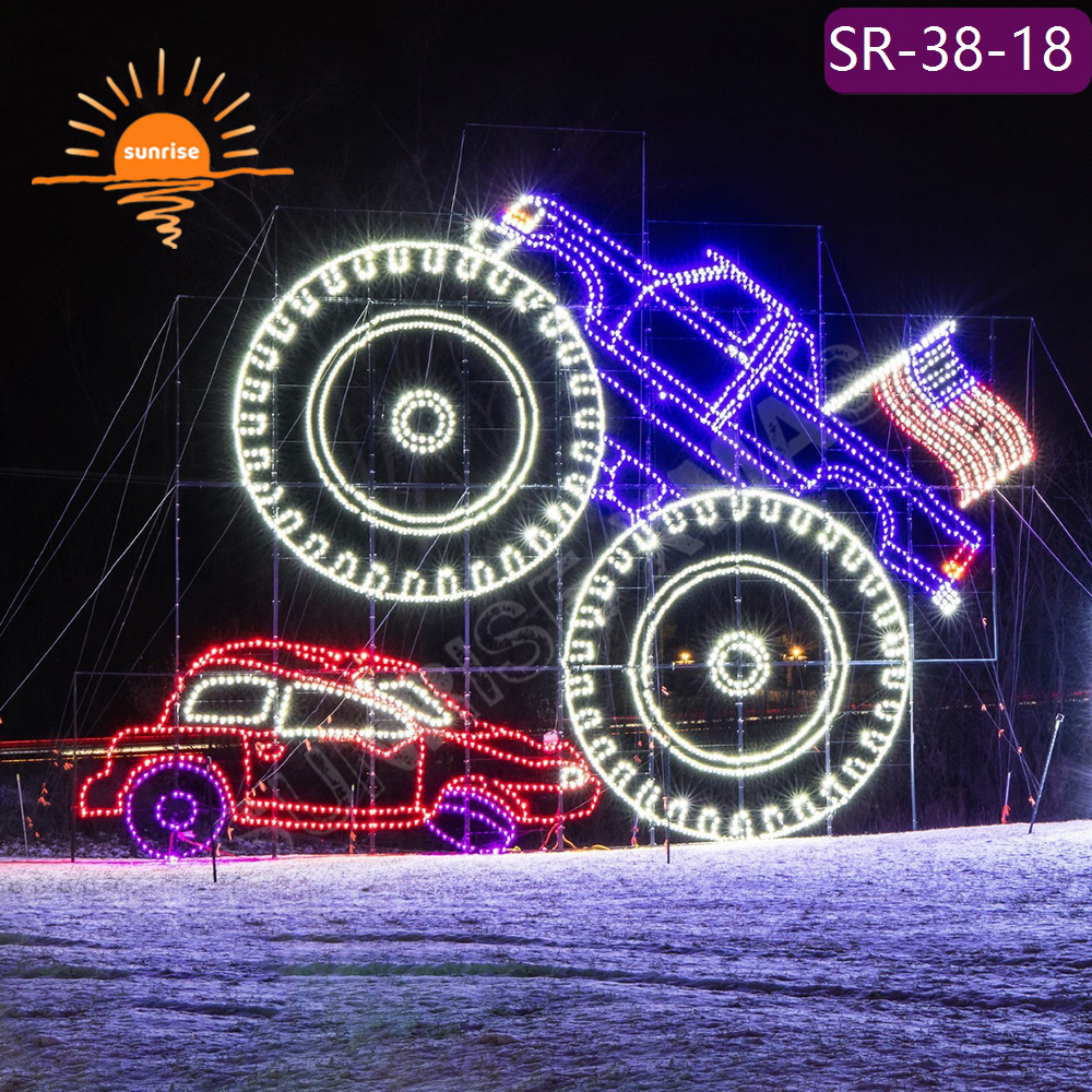 3D led Vehicle theme Design light show for Festive Displays Christmas Large Metal Frame LED Vintage Truck motif decoration
