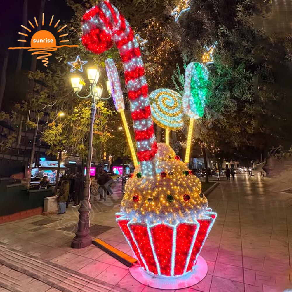 LED Candy Cake Theme Motif Decorative Christmas Illuminated Large 3D Sweets Photo Frame Light Show Xmas Selfie Station Decor