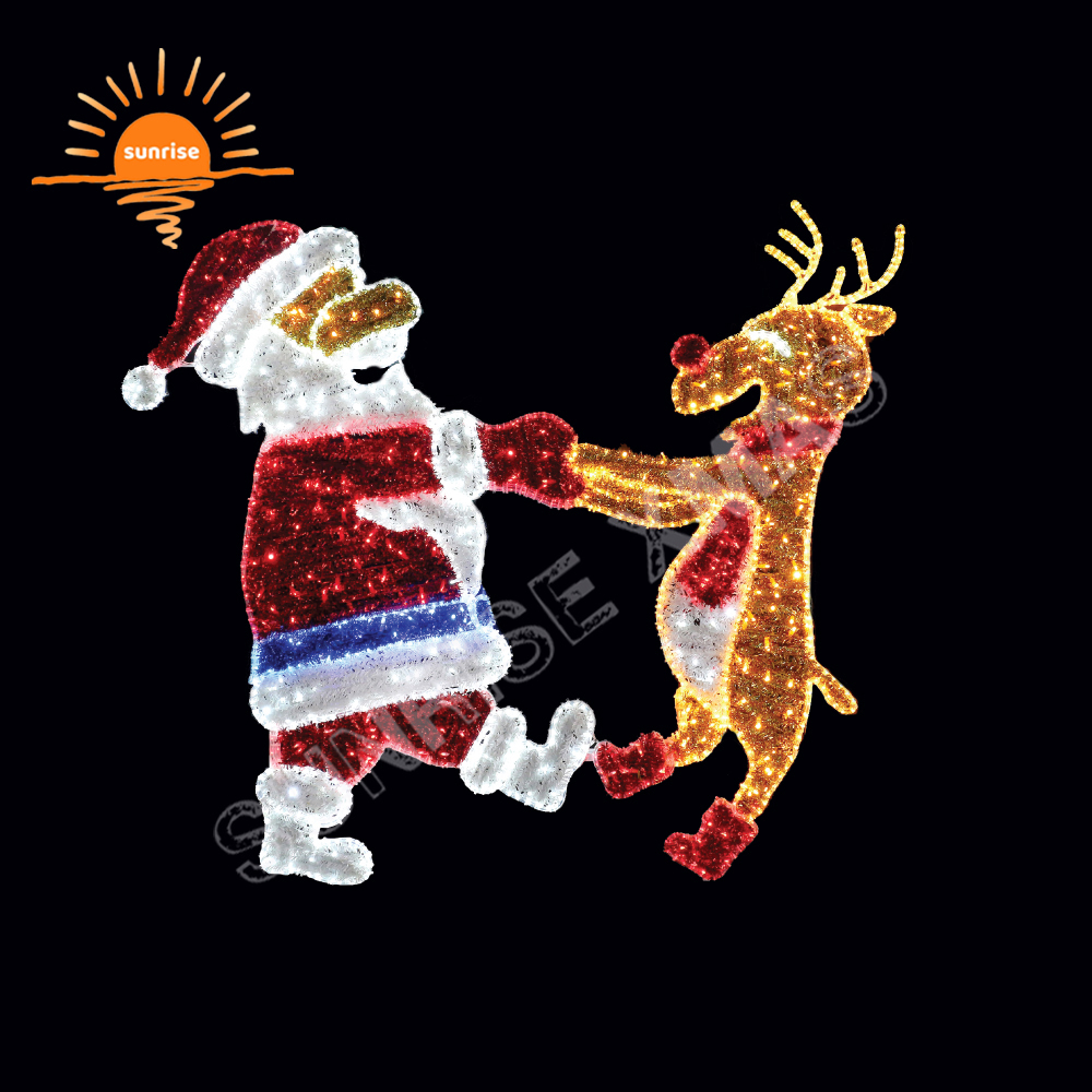 3m 5m Outdoor LED Large Lighted 2D Santa Ridding on Reindeer motif Christmas Decorations for Exterior