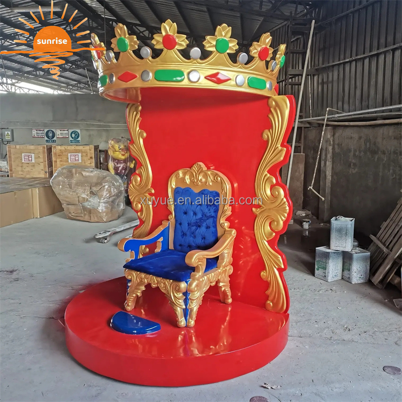 Customized Life Size Resin Sculpture Decorations Fiberglass Santa King Royal Chairs Christmas Santa Throne
