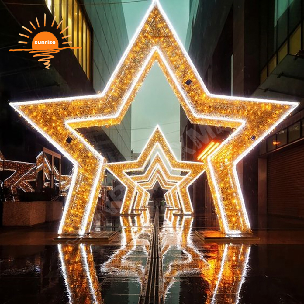Custom yours motif light decoration Led Arch Street walk through Butterfly light show Outdoor waterproof Christmas star tunnel