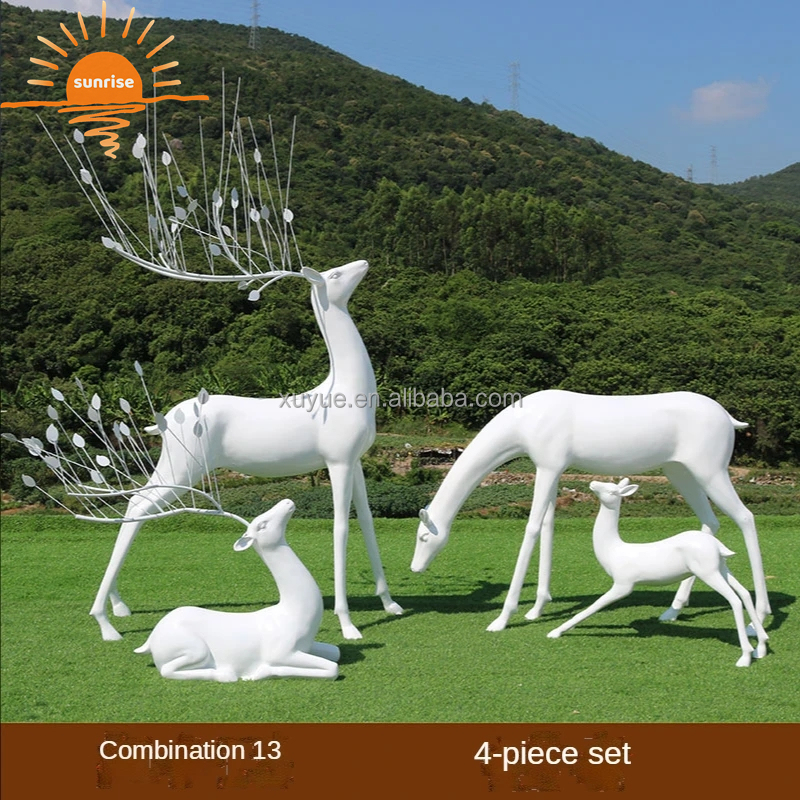 2022 Hot Life Size Fiberglass Resin Animal Deer Sculpture Garden Ornaments Outdoor Mall Fiberglass Decoration