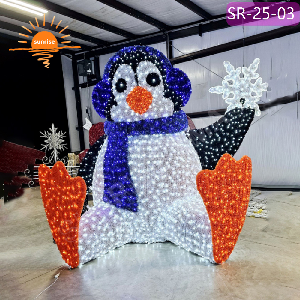 Holiday season christmas animals decoration for street mall large led Penguin motif light for Festive Displays