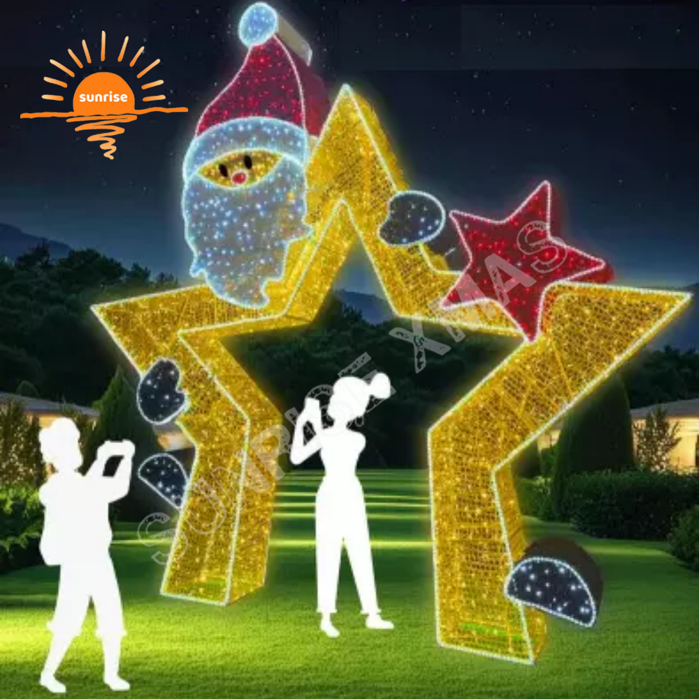 Luminescence Christmas tree arch Party Event Ornament led Santa Claus motif light outdoor walk through star tunnel decoration