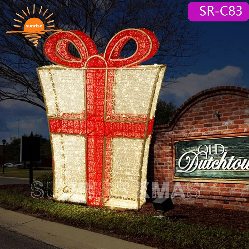 New Style 40cm 60cm 80cm Metal Christmas Gift Box for Shopping Center Decoration Indoor and Outdoor