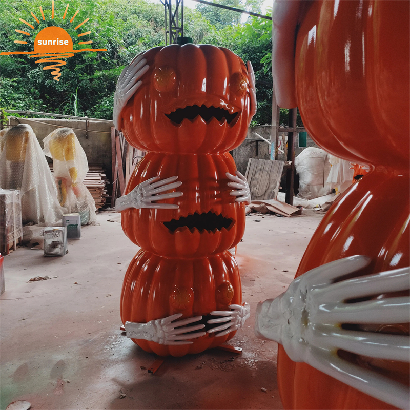 Customs Fiberglass Halloween Statue Sculpture Resin Crafts Giant Skeleton Pumpkin Cart Props Toy Halloween Decorations Outdoor