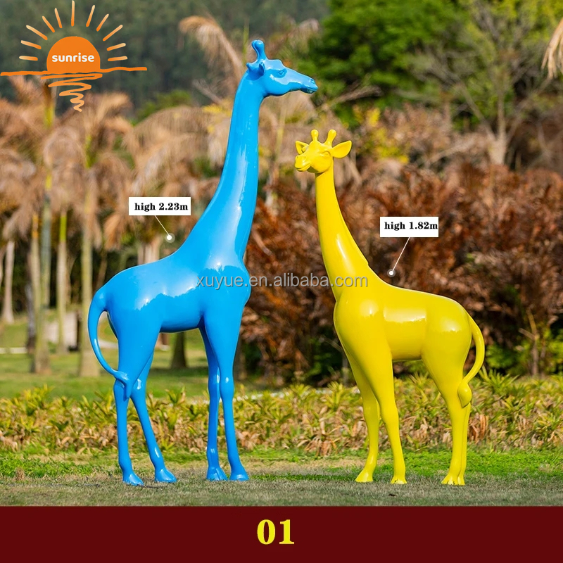 Life Size Fiberglass Resin Giraffe Animal Sculpture Garden Ornaments Outdoor Mall Fiberglass Decoration